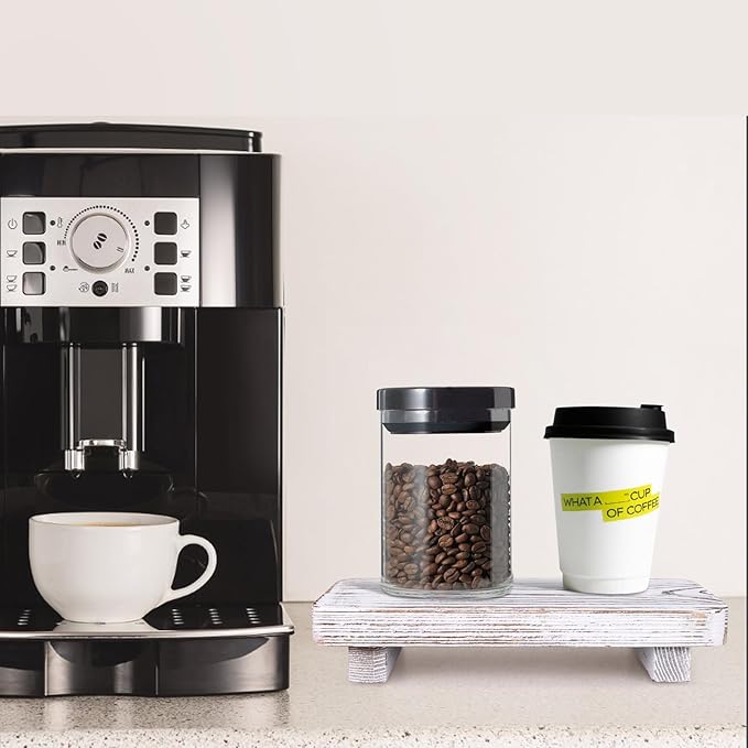 Bathroom Counter Organizer Wooden Display Stand White Pedestal Stand Kitchen Countertop Trays Decoration Small Wood Riser Dish Soap Dispenser Holder for Bathroom Decor Sink Accessories Vanity Tray