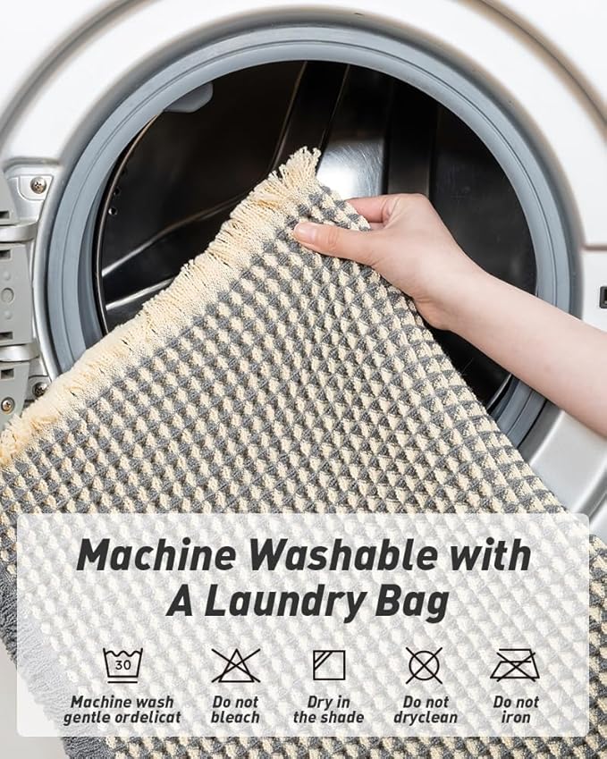 AMOAMI Upgraded Waffle Bath Mat, Super Absorbent Non Slip Bath Mats for Bathroom Floor, Machine Washable Bathroom Rugs with Tassels, Rubber Backed Bathroom Mats Ultra Soft, 24" x 36"