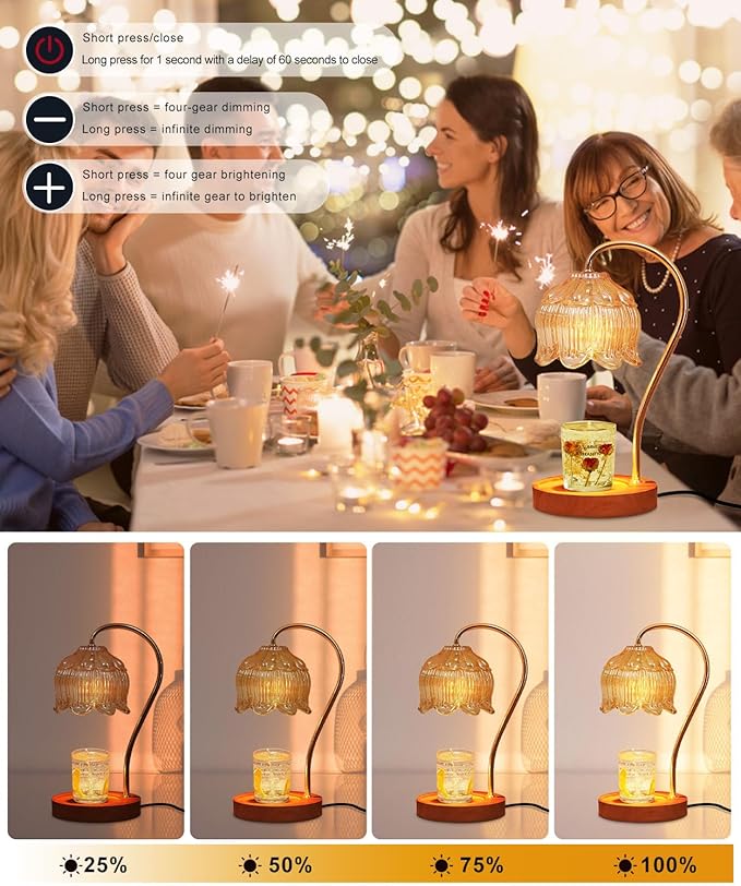 Candle Warmer Lamp Dimmable with Timer- Mothers's Day Gifts for Mom, Fragrance Flower Candle Lamp with 2 * 50W Bulbs, Wax Melter Warmer Lamps for Jar Candle, Christmas Halloween House Warming Gifts