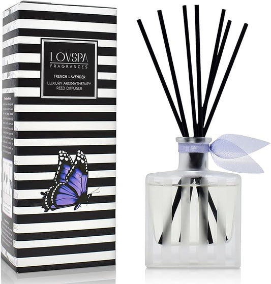 LOVSPA Reed Diffuser Set, French Lavender Scented Oil Diffuser with Sticks, Home Fragrance Accessories for Bathroom Shelf Decor, Aroma Diffusers for Home or Office Desk, USA Made