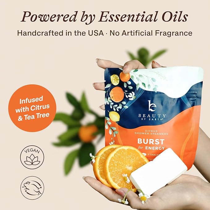 Shower Steamers Aromatherapy - USA Made with Natural Ingredients & Citrus Essential Oil, Long Lasting Shower Bombs for Energy Boost, Gift Set for Women & Men, Spa Gifts & Shower Accessories