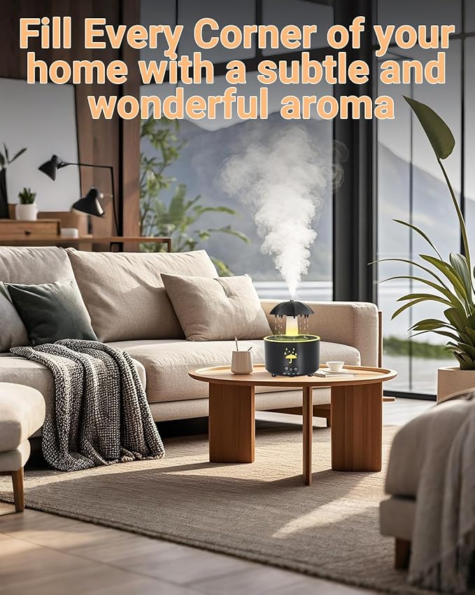 Aesthetic 2-in-1 Humidifier Oil Diffuser with Rotating Raindrop & 7 LED Mood Lights,Cool Mist Humidifier Quiet Variable Mist for up to 24 Hrs,Easy to Fill & Clean, Auto Shut-Off