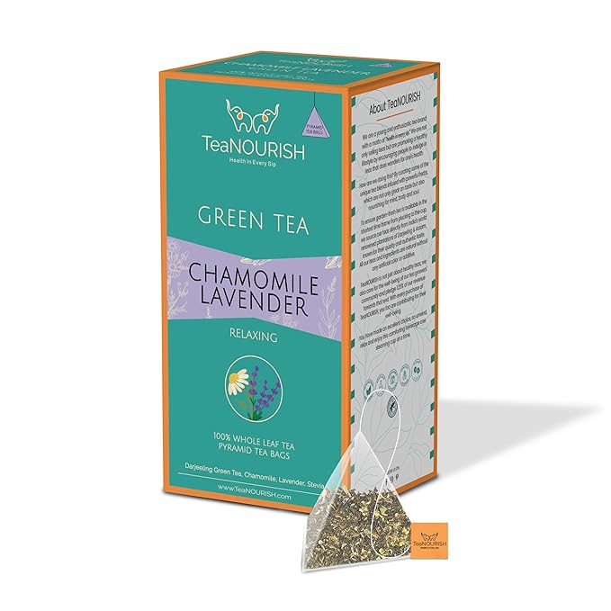 TeaNOURISH Chamomile Lavender Green Tea | 20 Count Pyramid Tea Bags | Whole Leaf Tea | Calming & Relaxing Chamomile Sleep Tea | Bedtime Tea | 100% NATURAL INFUSION