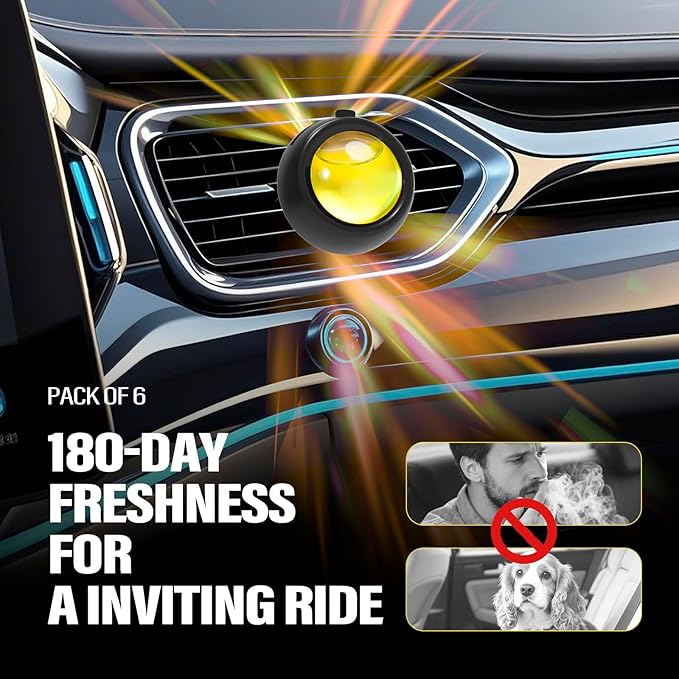 Car Air Freshener Vent Clips, Vanilla Scent, 6 Pack, Long Lasting Scent Up to 180 Days