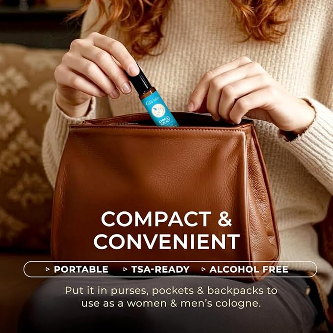 Gya Labs Stress Relief Essential Oil Roll On - 0.34 Fl Oz - Travel Size Roller for Camping, Skin, Aromatherapy Relief, Convenience