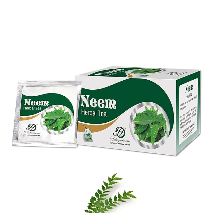 HERBOGANIC Neem Herbal Tea - Digestion Support and Immune Boost | Refreshing and Delicious Blend | Natural Ingredients | 20 Tea Bags