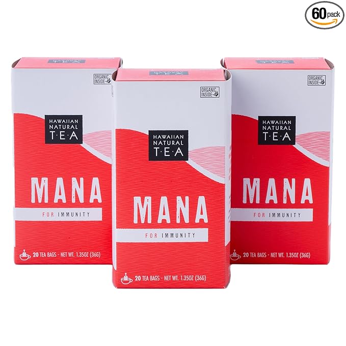 Mana Hibiscus Tea - Herbal Black Tea - All Natural Wellness Tea - Refreshing, Uplifting and Energizing Tea with Cinnamon & Mint - Supports Immune Health 60 Tea Bags