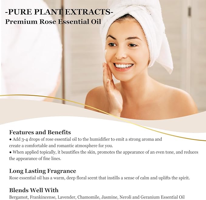 EUQEE Rose Essential Oil 118mL Large Capacity Rose Oil Premium Essential Oil with Glass Dropper for Diffuser, Soap & Candle Making, Aromatherapy - 4Fl. Oz