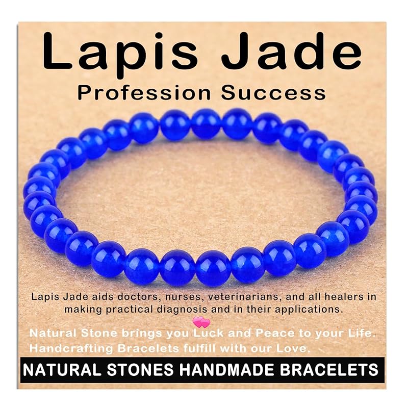 AD Beads Handmade Gemstone Stretch Elastic Bracelet Crystal Healing Reiki Nature's Beauty and Spiritual Essence Unisex (6mm, Blue Lapis Jade (Profession Success))
