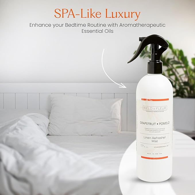 FIELD FLEUR Grapefruit Pomelo Linen & Room Spray 15.5 oz - Aromatic & Refreshing Bedding & Fabric Mist - Air Freshener for Clothes & Sofas - Notes of Grapefruit, Peach, Mint & Cassis - Made in USA