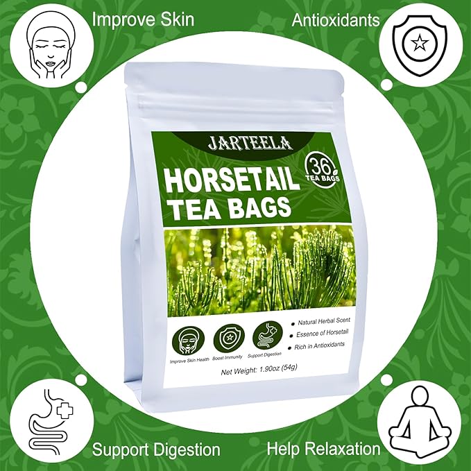 Jarteela - Horsetail Tea Bag, 1.5g x 36 Count - Premium Dried Horsetail Herbs - Cola De Caballo Hierba - Non-GMO - Caffeine-free - Support Bone Health