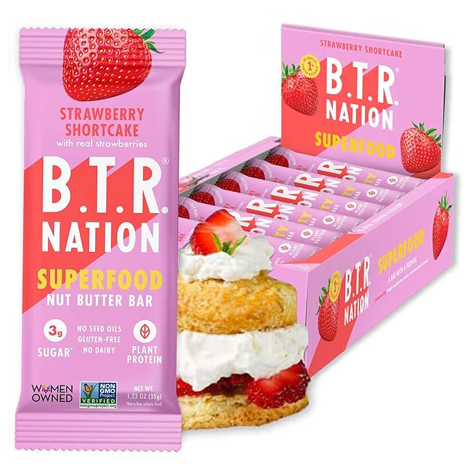 B.T.R. Nation Vegan Superfood Protein Bars - Strawberry Shortcake VITALITY | 12 Bars | Keto, Plant Based, and Gluten Free Low Carb, Sugar Alcohol Free, & Boosted with Powerful Superfood!