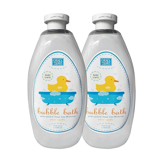 Dead Sea Collection Bubble Bath Kids with Vanilla - Cleansing and Moisturizing Liquid Bath Bubbles - Sweet Almond Oil and Pure Dead Sea Minerals - Pack of 2 Large Bottles (67.6 fl.oz)