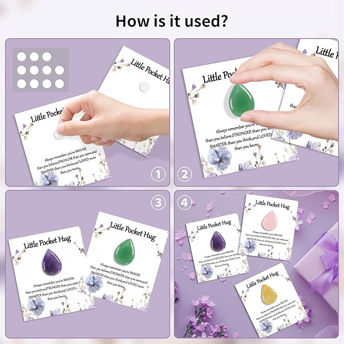 40 Sets Little Worry Stone Waterdrop Pocket Hug Token Gift Cards Keepsake Funeral Favors Encouragement Gifts for Women Adults Party Favors