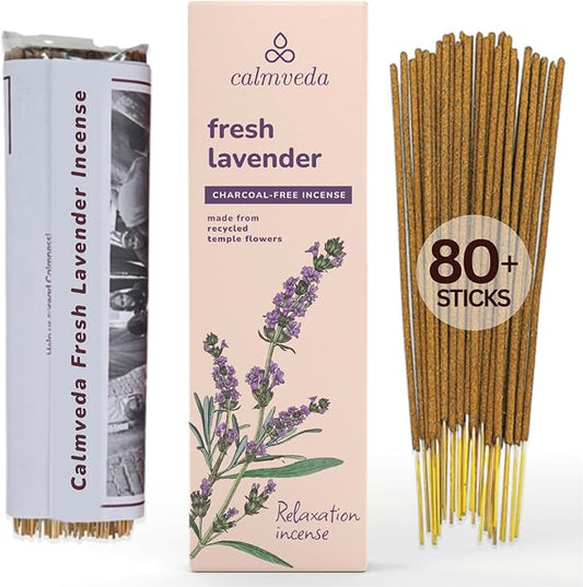 Fresh Lavender Incense for Calming - 80 Charcoal Free Incense Sticks, Made from Upcycled Flowers | Organic Incense Sticks Non Toxic | Use for Relaxation & Improves Sleep