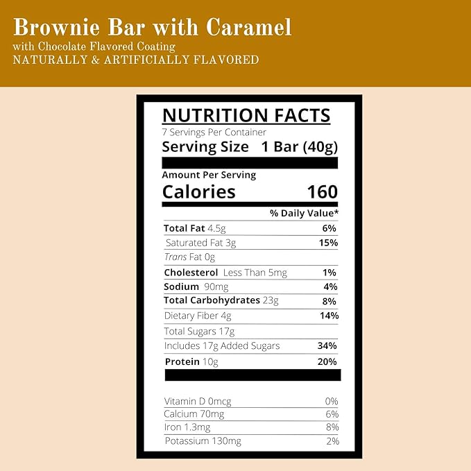 Nutmeg State Nutrition High Protein Bars, 7 Servings Per Box (1 Box (7 Servings), Brownie Bar with Caramel)