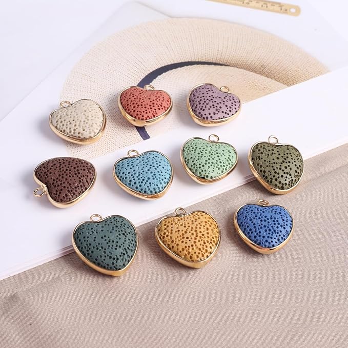 6 Pcs Natural Lava Stone Pendants Assorted Volcanic Rock Essential Oils Diffuser for Jewelry Making Necklace