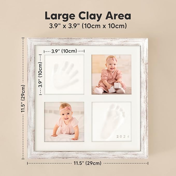 Baby Hand and Footprint Kit - Baby Footprint Kit, Clay Handprint Keepsake Frame, Nursery Picture Frame For Newborns, Personalized New Mom Gifts for Showers & Registry (Vintage White)