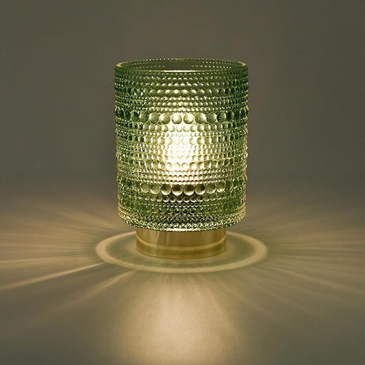 Battery Operated Lamp with Auto-Off Timer, Cordless Table Night Light for Bedroom & Entryway, Portable LED Lamp for Home, Outdoor, Camping No Battery Included (Pearl Design-Green)