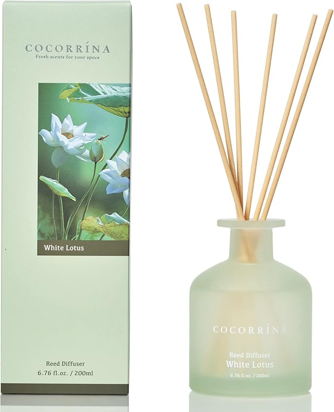 Cocorrína Reed Diffuser - White Lotus 6.76oz Diffuser with Sticks Home Fragrance Essential Oil Reed Diffuser for Home Bedroom Bathroom Shelf Decor Office Decor (Summer Collection)