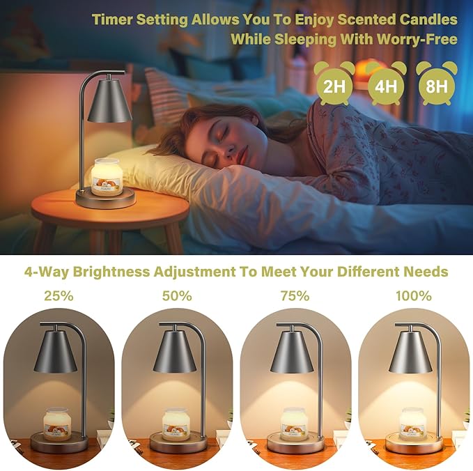 Grey Candle Warmer Lamp with Timer - Electric Candle Lamp for Scented Wax with 2 Bulbs - House Warming Gifts for Women