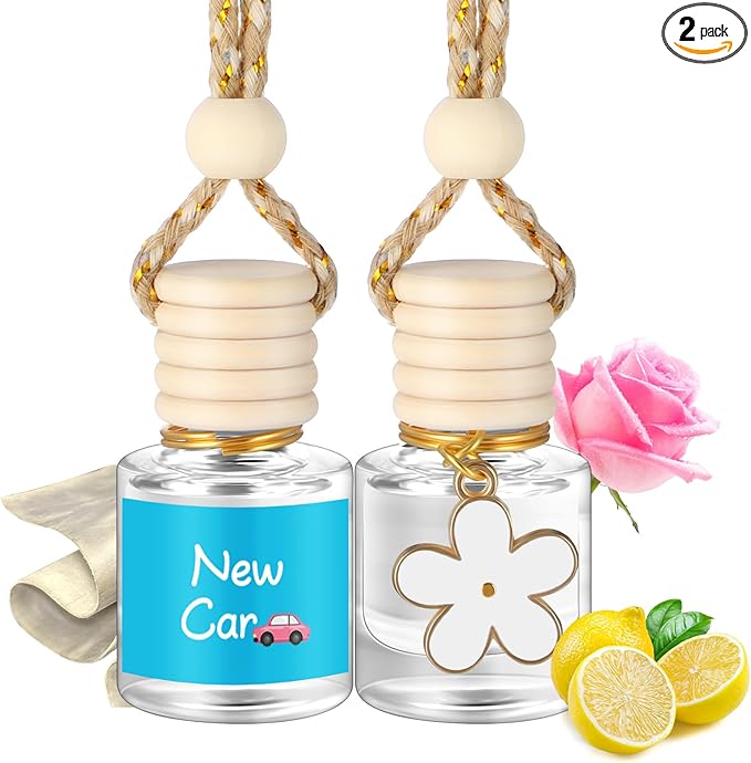 2 Sets Hanging Car Air Freshener and Essential Oil Diffuser, Car Air Freshener Daisy Essential Oil Diffuser Long Lasting Automobile Aromatherapy(White,New Car)