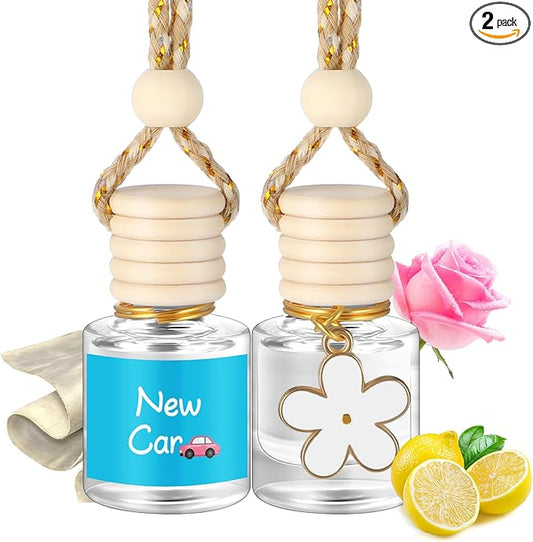 2 Sets Hanging Car Air Freshener and Essential Oil Diffuser, Car Air Freshener Daisy Essential Oil Diffuser Long Lasting Automobile Aromatherapy(White,New Car)