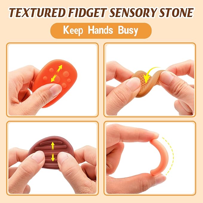 Fidget Toys Sensory Stones for Kids and Adults,6 PCS Texture Worry Stone for Anxiety Autism Teen Calm Down & ADHD Stress Relief,Quiet Fidgets for Classroom Small Prizes Gifts for Travel Toy