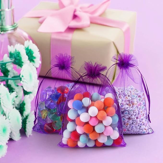 100 Pcs Organza Gift Bags Purple Small Jewelry Pouches Wedding Jewelry Bag 2x3 Inch Favour bags Lavender Bag for Wedding Birthday Party Christmas Candy Mesh Bags