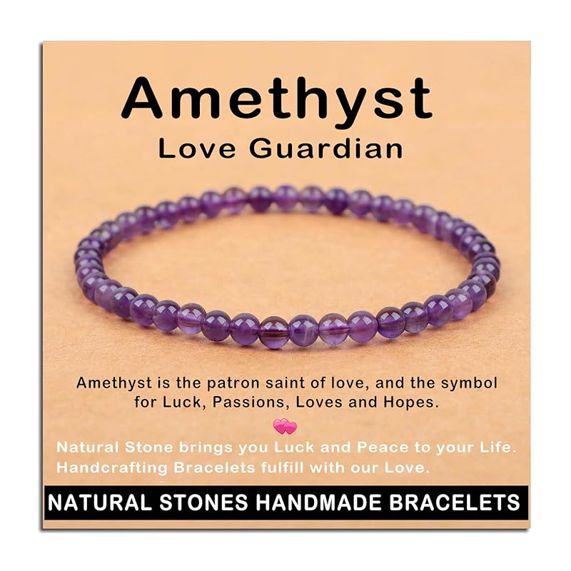 AD Beads Handmade Gemstone Stretch Elastic Bracelet Crystal Healing Reiki Nature's Beauty and Spiritual Essence Unisex (4mm, Amethyst (Love Guardian))