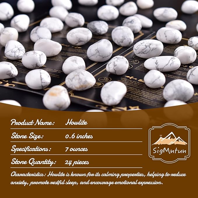 Howlite Healing Crystal Stone Set - 24 Pieces, 0.6" Natural & Polished Stones for Healing, Meditation, Reiki, Chakra, Crafting & Decoration