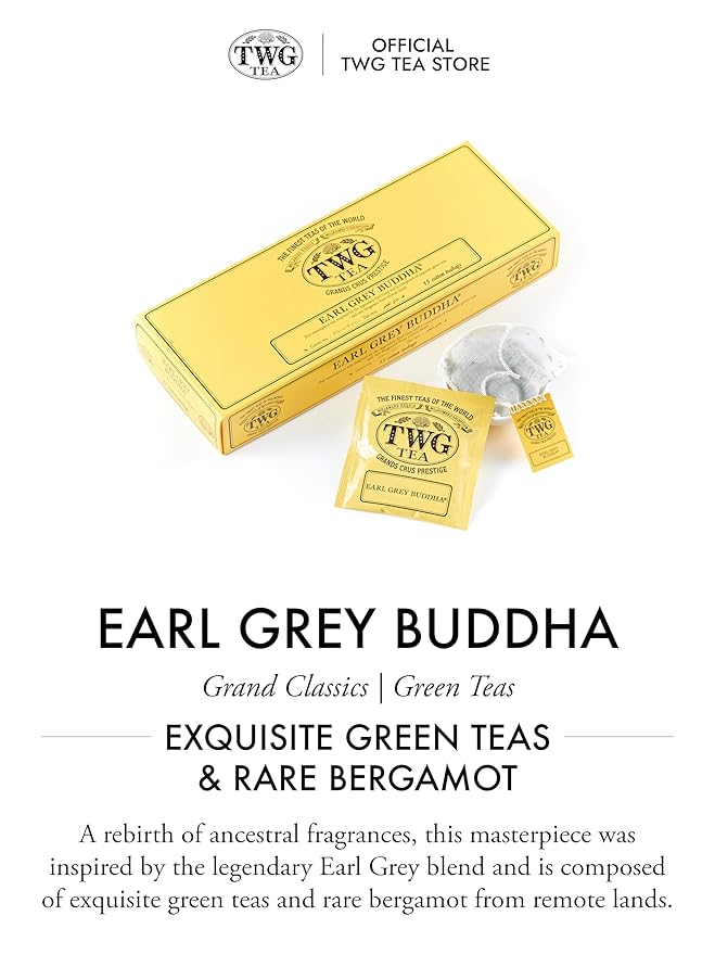 TWG Tea | Earl Grey Buddha | Green Tea | Bergamot & Rose Petals | 15 Hand Sewn Cotton Tea Bags | Gift Set