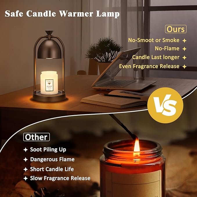 Brown Candle Warmer Lamp with Timer-Electric Candle Light for Bedroom Decor, Aromatherapy at Home | Gifts for Men | Home Gift Ideas