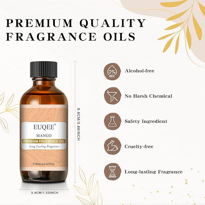 EUQEE Mango Fragrance Oils, 60ml Premium Scents Essential Oils with Glass Dropper for Soap & Candle Making, DIY Bath Bombs, Diffusers (2.02 Fl oz)
