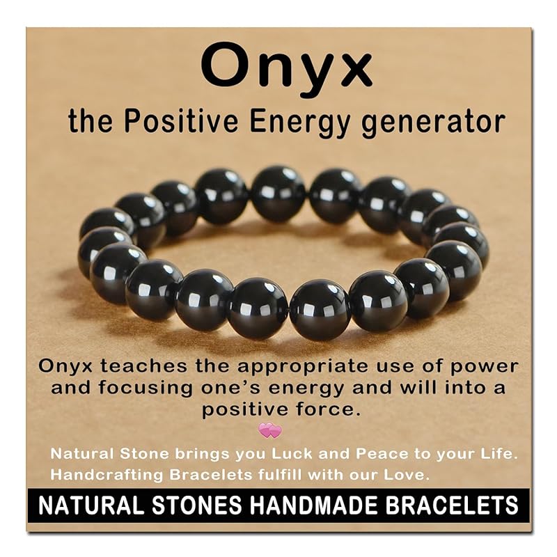 AD Beads Handmade Gemstone Stretch Elastic Bracelet Crystal Healing Reiki Nature's Beauty and Spiritual Essence Unisex (12mm, Black Onyx)