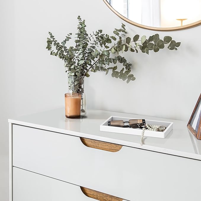 EG-SIPRO Silicone Bathroom Tray, Thickened Shatterproof Rectangle Vanity Tray for Counter, Soap Dispenser Tray - Small 7.8 * 3.9 in - White Marble Pattern