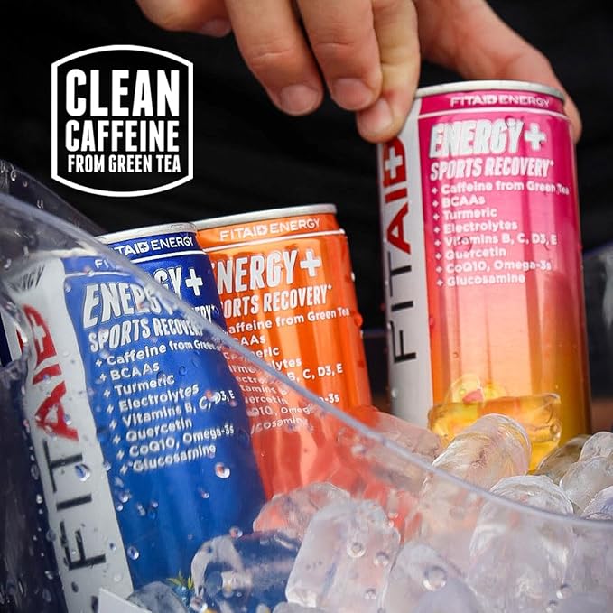 FITAID ENERGY, 200mg Natural Caffeine, Keto, Blackberry Pineapple, Omega-3s, 15 calories, Paleo, Vegan & Gluten-Free, No Artificial Sweeteners, 12-oz. cans (Pack of 12)