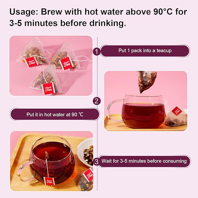 AISDWH Hawthorn Tea - 20 Herbal Tea Bags, Digestive Support, 7 Natural Ingredients incl. Hawthorn & Hibiscus for Heart Health, Caffeine-Free Daily Tea for Men & Womenv