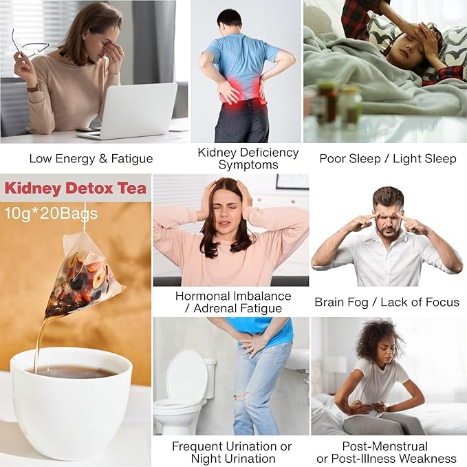 Kidney Tea Formula Ginseng Six Treasure Tea – 10g x 20 Bags Ginseng & Mulberry Herbal Tea Bags, Kidney Cleanse Detox Teas for Men & Women with Goji, Red Dates & Maca