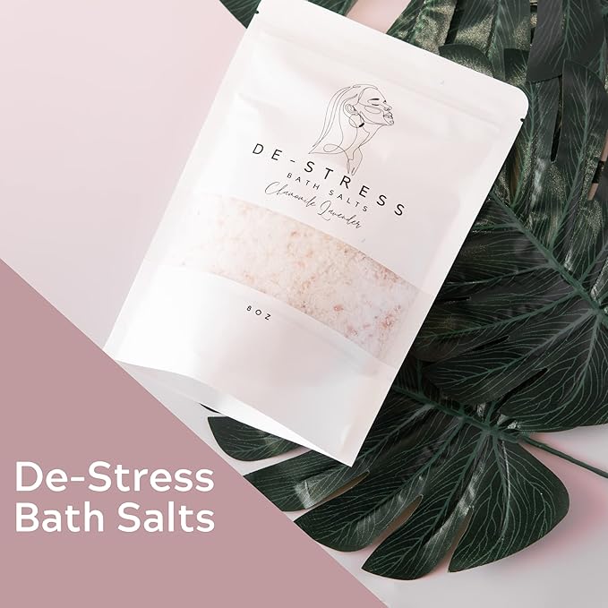 Soothing Bath Salts – 8 oz Relaxing Chamomile Lavender Soak with Epsom Salt, Himalayan Pink Salt and Sea Salt – Natural, Calming, Stress Relief and Soft Skin