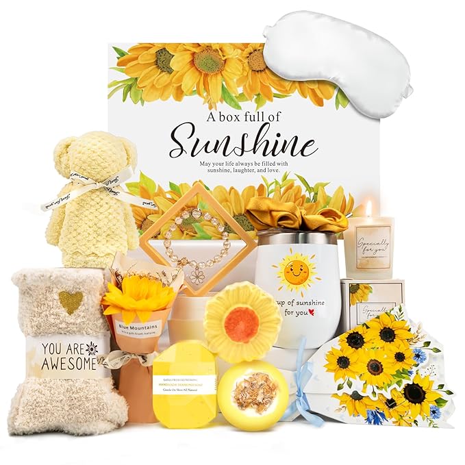 Birthday Gifts for Women, Sunflower Self-Care Package, Sending Sunshine Get Well Gifts for Women, Her, Sister, Mom, Best Friends, Unique Relaxation Spa Basket Perfect for Valentine's Mother's Day