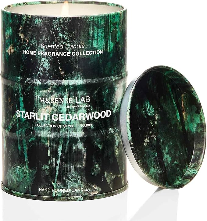 M&SENSE Star lit Cedarwood Scented Candles Natural Non Toxic, Aromatherapy Candle for Stress Relief Meditation Relaxing, Housewarming Gifts for Women Men, 11.3oz 70 Hour Long Burning