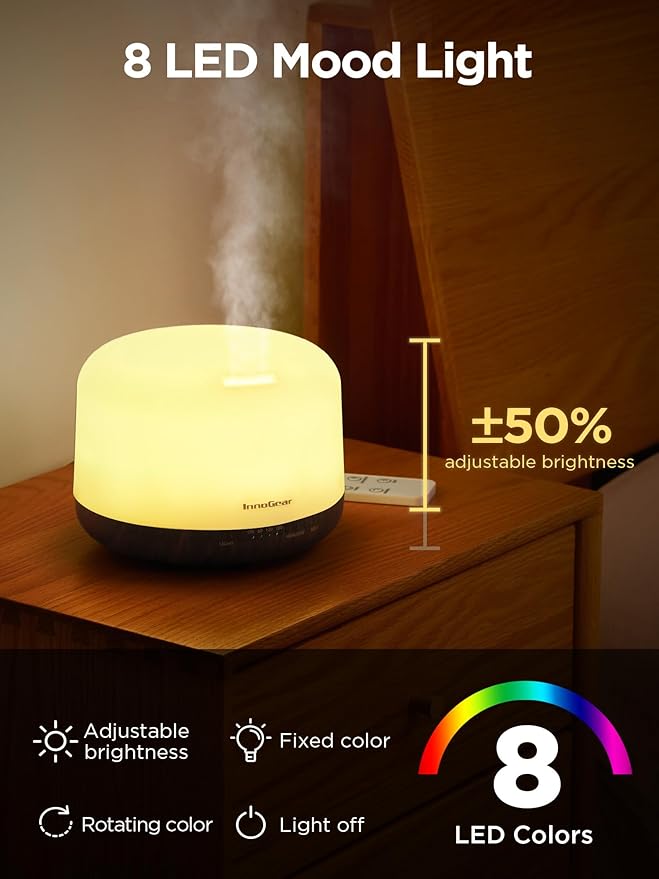 InnoGear 500ml Essential Oil Diffuser with Remote Control, Premium Ultrasonic Aromatherapy Diffusers Scent Humidifier Vaporizer Auto-Off Timer for Large Room Home, Brown