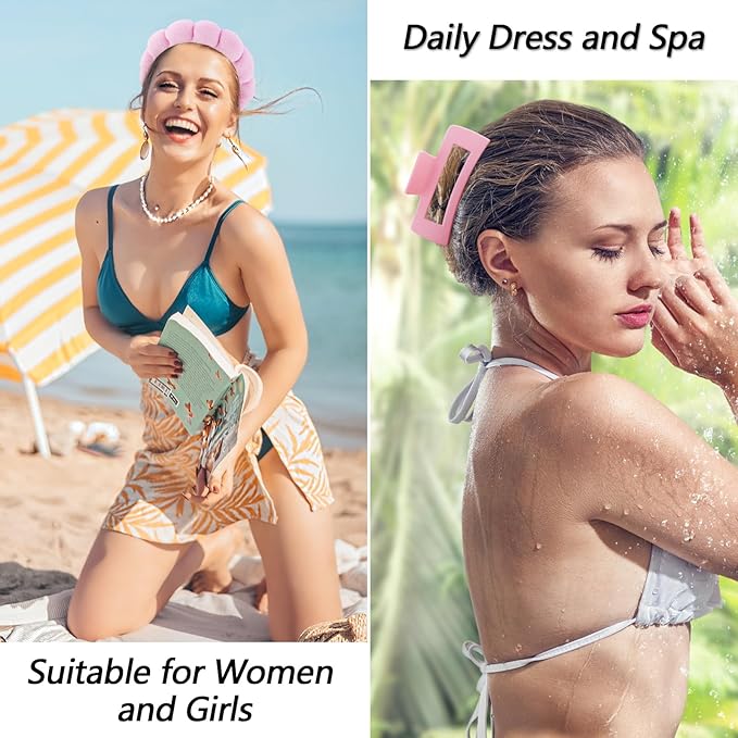 VELSCRUN Spa Headband, Makeup Face Wash Skincare Headbands, 5 Pcs Sponge Get Ready Snail Hairband Facial Wristband Hair Clip Set, Stuff for Teen Girls Women Trendy Hair Accessories Sakura Pink