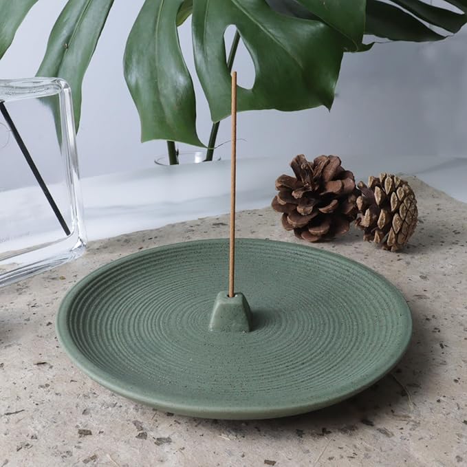 Incense Holder and Insence-Stick Holder,Incense Holder for Sticks, Simple Insence Tray for Set for Office Yoga and Livingroom (Green)