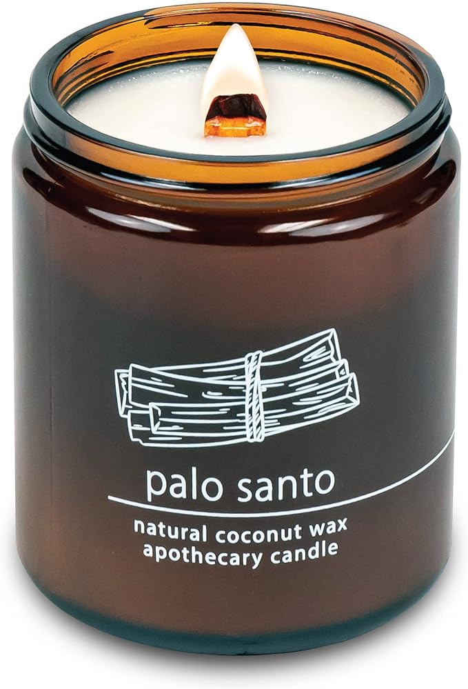 Hemlock Park Crackling Wood Wick Candle Handcrafted with Natural Coconut Wax (Standard 8 oz, Palo Santo)
