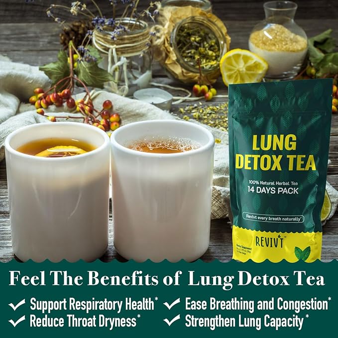 REVIVT Colon & Lung Detox Tea Kit | 2-in-1 Herbal Tea Set, 14 Bags Each for Gut Cleanse & Respiratory Health, Daily Wellness Support