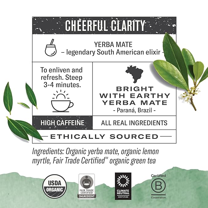 Numi Organic Tea Mate Lemon, 18 Count (Pack of 1) Box of Tea Bags, Yerba Mate Green Tea Blend (Packaging May Vary)