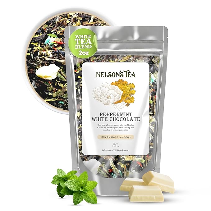 Nelson's Tea - White Chocolate Peppermint Loose Leaf Tea - Green tea, white tea, peppermint, safflower, and mint chocolate - 2 oz.