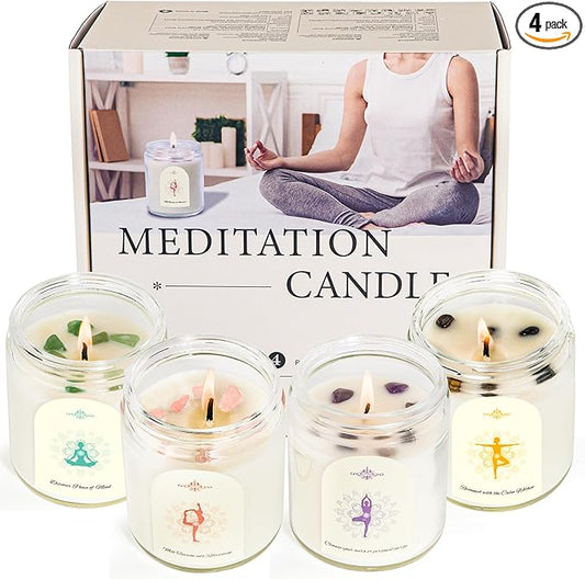 4 Pack Candles for Home Scented, Scented Candle Set with Crystals Stones, Aromatherapy Candles Birthday Gifts Set for Women, 24 Oz 200 Hour Long Lasting Soy Candles Gifts for Mothers Days